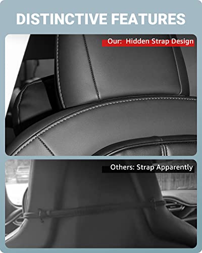  Basenor Tesla Headrest Pillow Comfortable Neck Pillow Support Cushion Three-Section Adjustable Strap Soft Leather For Driving 2016-2023 Model 3 Model Y 2022-2023 Model S Model X No Logo (Set Of 2)