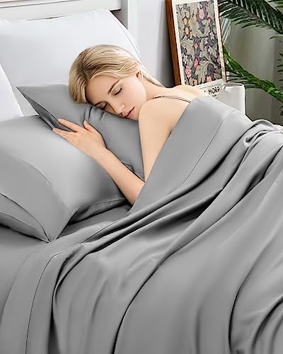  LBRO2M 100% Cotton 1200 Thread Count Sheets Set King Size,Bed Sheet 4 Piece Sets,16 Inches Deep Pocket,All Season,Bedding Super Soft Comforterble,White