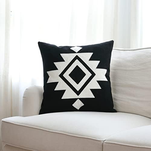  Black White Coffee Aztec Embroidery Throw Pillow Cover,Boho Tribal Geometric Pillowcase, Modern Farmhouse Brown Cushion Case For Couch Sofa Bed, 20"x20"