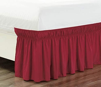  Wrap Around 18" Inch Fall White Ruffled Elastic Solid Bed Skirt Fits All Twin And Full Size Bedding High Thread Count Microfiber Dust Ruffle, Silky Soft & Wrinkle Free.