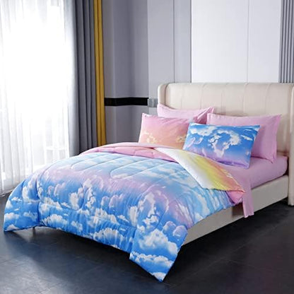  Mengersi Christmas Bed In A Bag 7-Pieces Comforter Sets,Christmas Deer Tree Comforter Set Bed Sheets,Pillow Shams, Flat Sheet, Fitted Sheet And Pillowcases,Black And White Bedding Sets(Deer,King)