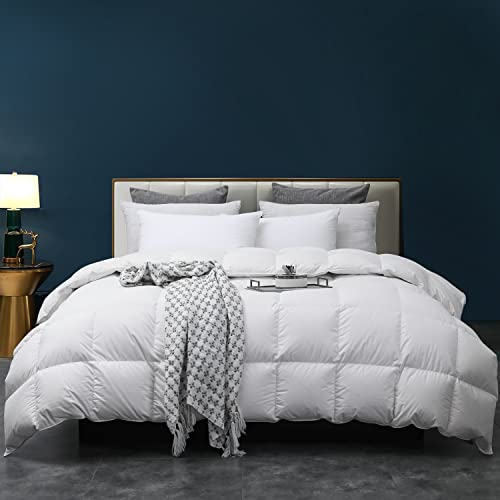  Three Geese All Season Down Comforter,Bedding Comforter Duvet Insert Medium Warmth With 48oz Fill Weight,100% Skin-Friendly Cotton,King 106x90 Inches,750 Fill Power Fluffy With Corner Tabs.