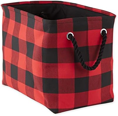  Buffalo Check Storage Collection Collapsible Bin With Handles, Medium Rectangle, 16x10x12, Red & Black