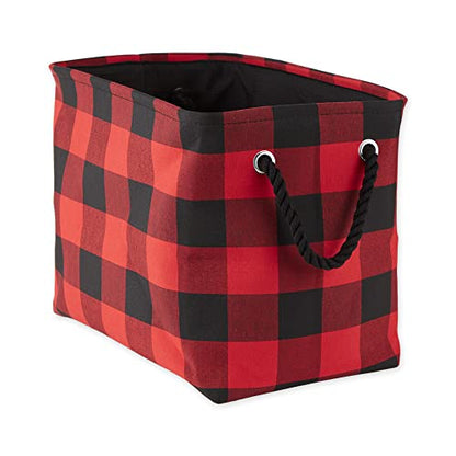  Buffalo Check Storage Collection Collapsible Bin With Handles, Medium Rectangle, 16x10x12, Red & Black