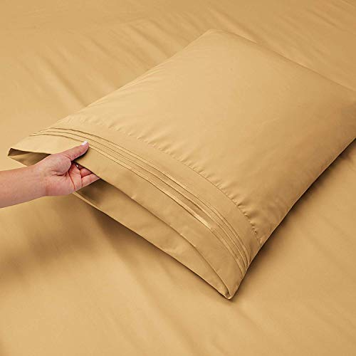  Premier 1800 Series 4pc Bed Sheet Set - Queen, Camel Gold, Hypoallergenic, Deep Pocket