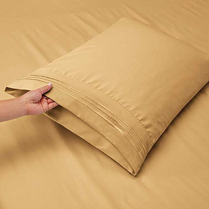  Premier 1800 Series 4pc Bed Sheet Set - Queen, Camel Gold, Hypoallergenic, Deep Pocket