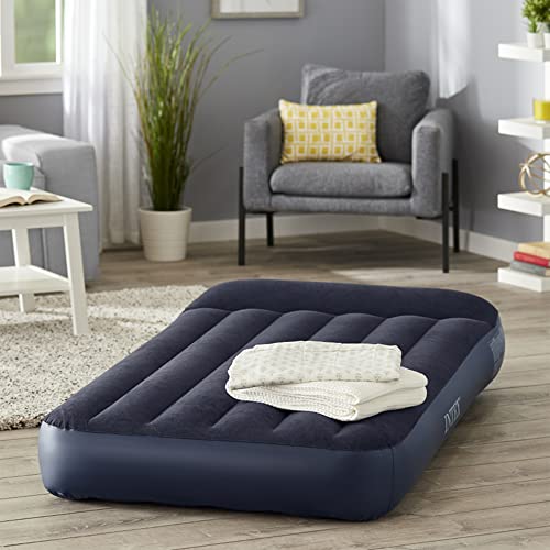 Intex Dura Beam Pillow Rest Classic Blue Inflatable Blow Up Mattress Air Bed With Internal Built In Pump, Twin