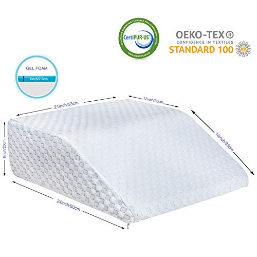  WAJ Bed Wedge Pillow For Sleeping Elevated Support Wedge Pillow With Cooling Memory Foam Top Snoring Pillow For Lower Back Pain Acid Reflux Heartburn Allergies And Legs,Removable Washable Cover