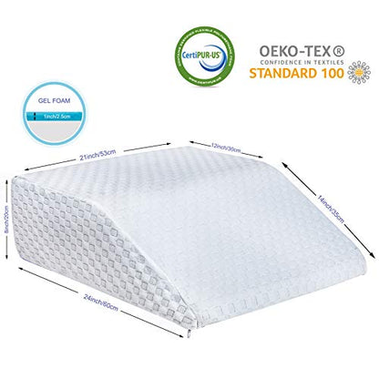  WAJ Bed Wedge Pillow For Sleeping Elevated Support Wedge Pillow With Cooling Memory Foam Top Snoring Pillow For Lower Back Pain Acid Reflux Heartburn Allergies And Legs,Removable Washable Cover