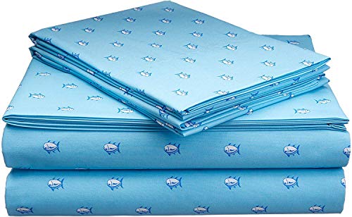  Southern Tide Home Printed Skipjack Cotton Sheet Blue Topaz, Full