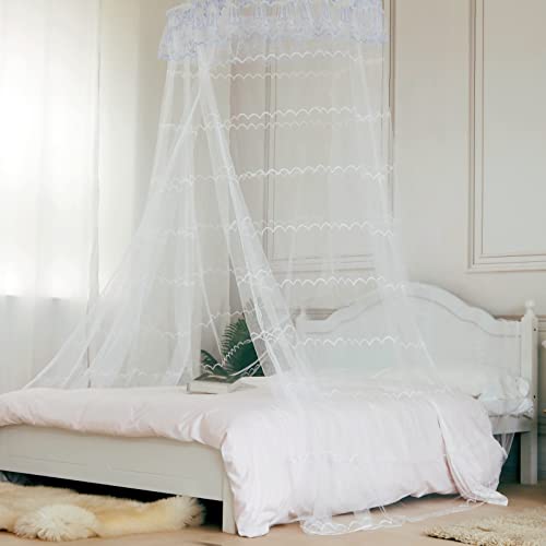  Naturetalk Bed Canopy, Princess Bed Curtain Net For Girls & Adults，Round Lace Dome Netting With Stainless Steel Hook（MOONWHITE）