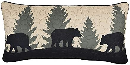  Throw Pillow - Bear Walk Plaid Lodge Decorative Throw Pillow With Bear Pattern - Rectangular