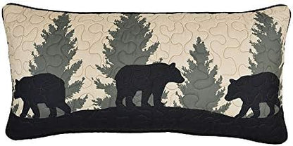  Throw Pillow - Bear Walk Plaid Lodge Decorative Throw Pillow With Bear Pattern - Rectangular
