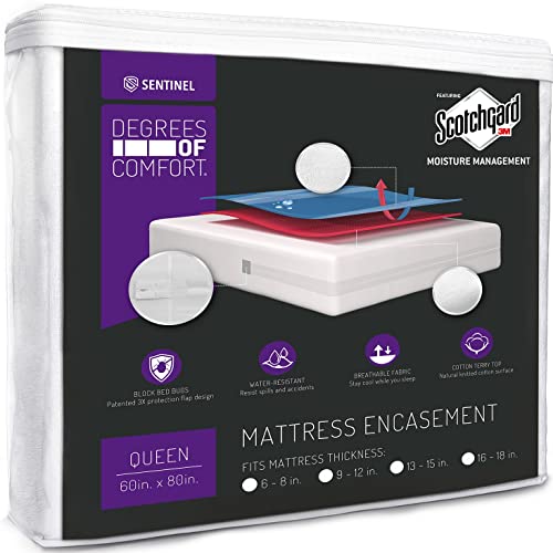  Queen Size Mattress Encasement Bed Bug Proof, Cover 9-12" Deep Bed, 3M Scotchgard
