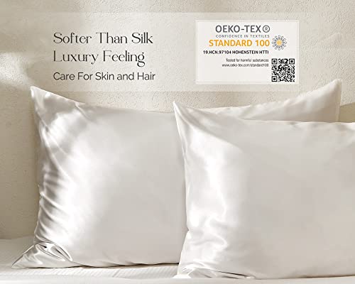  Satin Pillowcase For Hair And Skin - Super Soft Silk Pillowcase For Hair And Skin 2 Pack 20x30 Inches | Cooling Satin Pillowcases With Zipper | Satin Pillow Case Standard Size Queen