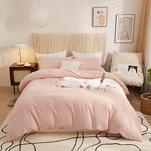  Queen Beige Duvet Cover Washed Microfiber Cream Beige Tan Khaki Quilt Cover Sets Queen Size 3 Pieces Tan Solid Color Bedding Sets (1 Queen Beige Duvet Cover And 2 Pillow Shams)
