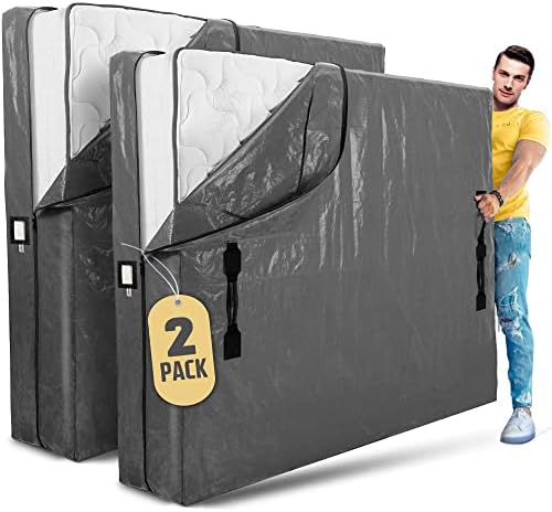  Mattress Bags For Moving With 8 Handles Queen - 2 PACK Extra-Thick Mattress Bag For Moving - Reusable Mattress Storage Bag - Zippered Mattress Cover For Moving, Moving Mattress Bag Protector