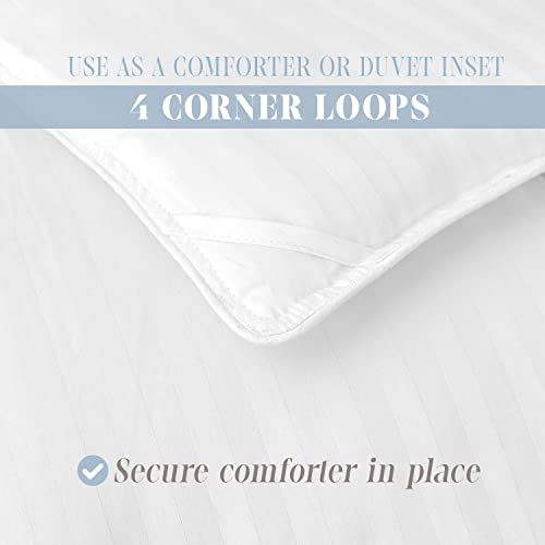  Elegant Comfort Premium Hotel Quality 1200 Thread Count 100% Egyptian Cotton, 3-Piece Stripe Down Alternative Cotton Comforter Set - Box Stitched - Duvet Insert With 4 Corner Tabs, Full, White