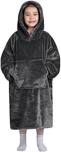  Waitu Wearable Blanket For Kids, Cozy Wearable Blanket Hoodie For Teens Girls And Boys, Warm Blanket Sweatshirt Gift For Teenage, Hoodie Blanket With Sleeves And Giant Pocket - Gray