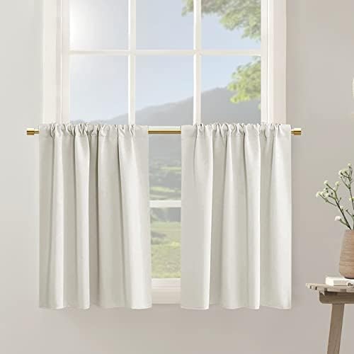  Navy Blue 36 Inch Length Cafe Curtains,2 Panels Blackout Window Treatment Tiers Thermal Rod Pocket Short Loft Bed Boys Bunk Bed Curtains,Dark Blue