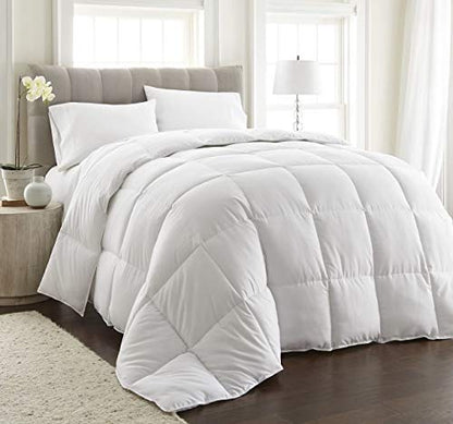  All Season Down Alternative Comforter - Plush Microfiber Fill - Box Stitch Quilted - Duvet Insert With Corner Tabs (Full/Queen, White)