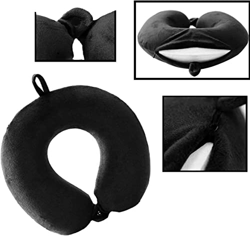  GDEOUP Travel Pillow - Memory Foam Neck Pillow Support Pillow,Luxury Compact & Lightweight Quick Pack For Camping,Sleeping Rest Cushion (Black)