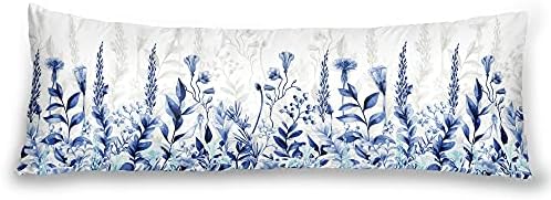  Body Pillowcase, Bohemian Flower Ultra Soft Colorful Velvet Full Long Body Pillow Covers 20 X 54 With Zipper, Total Boho Floral Body Pillow Protector, For Adults Women And Men (Blue White)