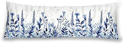  Body Pillowcase, Bohemian Flower Ultra Soft Colorful Velvet Full Long Body Pillow Covers 20 X 54 With Zipper, Total Boho Floral Body Pillow Protector, For Adults Women And Men (Blue White)