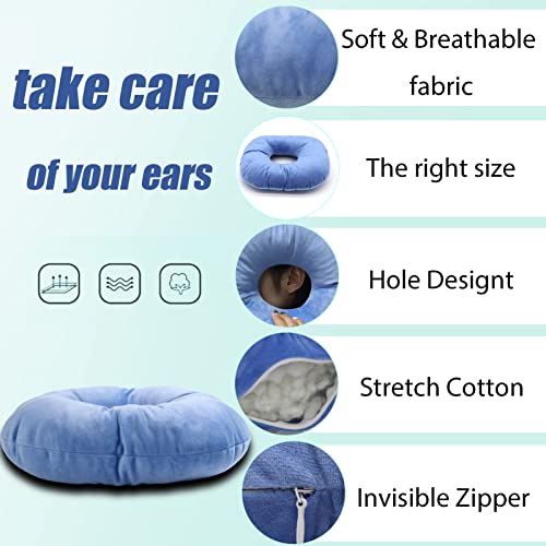  Back Scratcher Piercing Pillow For Side Sleepers, Donut Shaped Side Pillow With Hole For Ear, Ear Pillows For CNH And Ear Piercing Ear Pain, Ear Cushions For Sleeping Guard (Blue)
