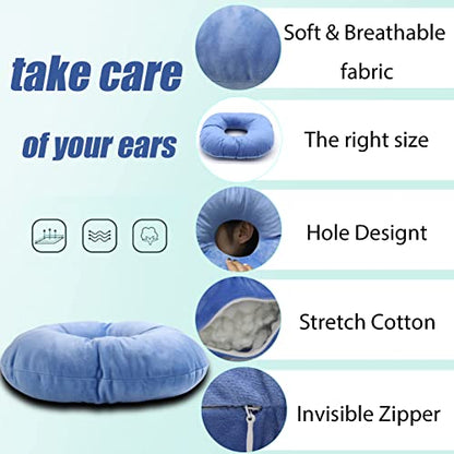  Back Scratcher Piercing Pillow For Side Sleepers, Donut Shaped Side Pillow With Hole For Ear, Ear Pillows For CNH And Ear Piercing Ear Pain, Ear Cushions For Sleeping Guard (Blue)