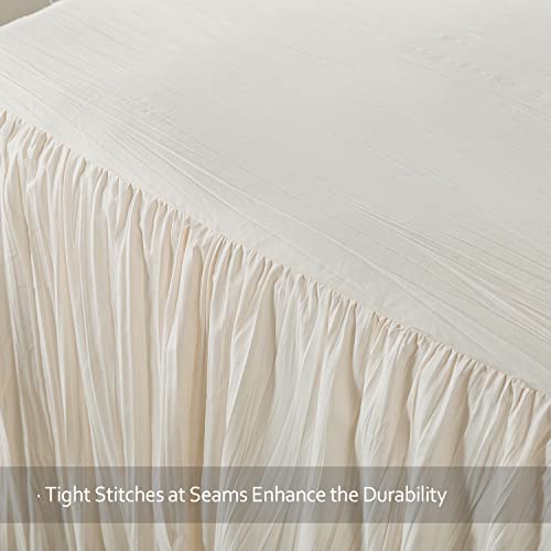  4 Pieces Ruffle Skirt Bedspread Queen With 30 Inches Drop Ruffled Style Coverlet Bedspread With 2 Shams And 1 Area Rug - Shrinkage And Fade Resistant Shabby Chic Bedding Quilt Set, Cream