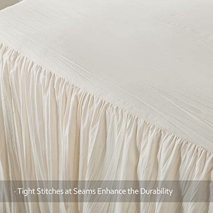  4 Pieces Ruffle Skirt Bedspread Queen With 30 Inches Drop Ruffled Style Coverlet Bedspread With 2 Shams And 1 Area Rug - Shrinkage And Fade Resistant Shabby Chic Bedding Quilt Set, Cream