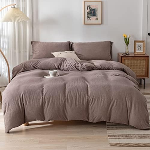  DONEUS Brick Red Duvet Cover Queen Size, 100% Jersey Knit Duvet Cover Set Solid Red Bedding Set Luxury Soft Comforter Cover 3 Pieces With Zipper Closure, 1 Duvet Cover 90x90 Inches And 2 Pillow Cases