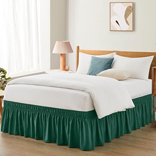  Teal Adjustable Bed Skirt For Full & Queen Size Bed - With 14 Inch Tailored Drop, Wrap Around Bed Skirts With Adjustable Elastic Belt For Easy Fitting - Wrinkle & Fade Resistant