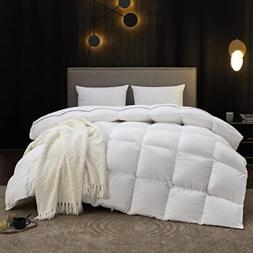  Goose Down Comforter Queen Size - Feather Down Comforter Queen For All Seasons, Extra Fluffy Queen Duvet Insert, 8 Corner Tabs, Machine Washable (90x90 Inches, 53 Oz)