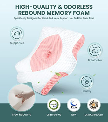  Famedio Adjustable Cervical Pillow For Neck Pain Relief, Hollow Contour Memory Foam Pillows Plus Support, Odorless Orthopedic Bed Pillows For Sleeping, Shoulder Pillow For Side Back Stomach Sleeper