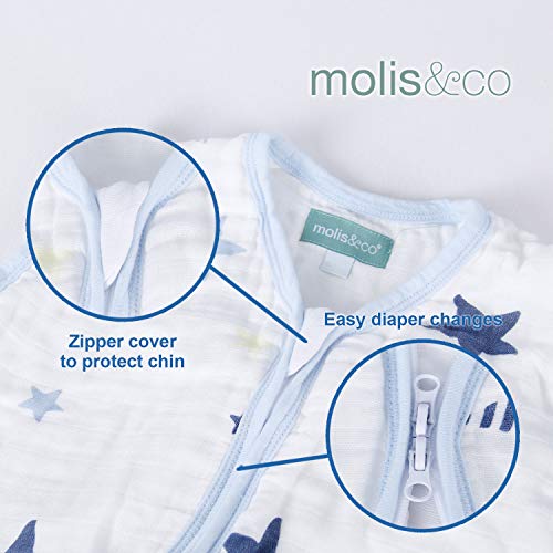  Molis & Co Toddler Sleeping Sack 2T, Breathable Muslin Baby Sleeping Bag 18-36 Months, 0.5 TOG Lightweight Unisex Toddler Wearable Blanket, Blue And Beige