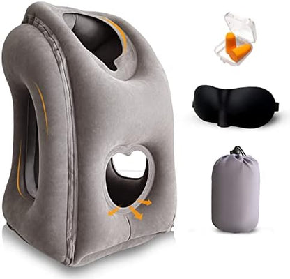  YEEPEC Inflatable Travel Pillows For Airplanes, Neck Support Travel Pillow For Sleeping Airplanes/Trains/Cars/Office Napping With Free Eye Mask, Earplugs