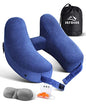  JefDiee Neck Pillow For Travel Inflatable Airplane Pillow Comfortably Supports Head, Neck And Chin, Inflatable Travel Pillow With Soft Velour Cover And Portable Luxury Bag (Blue)