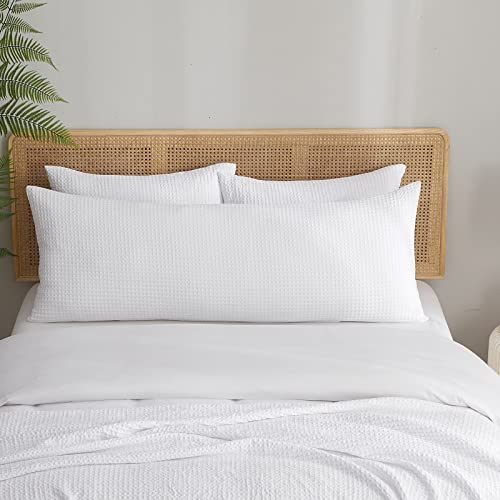  PHF Ultra Soft Waffle Weave Body Pillowcase 20" X 54", No Insert, Breathable & Skin-Friendly Body Pillow Sham With Zipper, Decorative Waffle Weave Body Pillow Cover, White