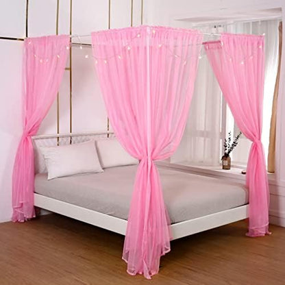  Princess Canopy Bed Curtains Bed Canopy Curtains With Lights For Queen Size Bed Drapes,8 Panels Canopies With 2 Lights,Room Décor (Full/Queen, White)