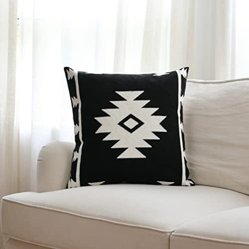  IKATYARN Black White Coffee Aztec Embroidery Throw Pillow Cover,Boho Tribal Geometric Pillowcase, Modern Farmhouse Brown Cushion Case For Couch Sofa Bed, 18"x18"