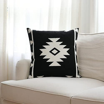  Black White Coffee Aztec Embroidery Throw Pillow Cover,Boho Tribal Geometric Pillowcase, Modern Farmhouse Brown Cushion Case For Couch Sofa Bed, 20"x20"