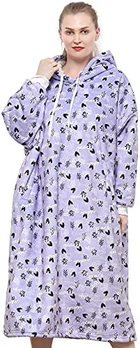  Oversized Sherpa Wearable Blanket Hoodie Long Soft Flannel Plush Blanket Sweatshirt Birthday Gifts For Men And Women 47 Inch (Gray)