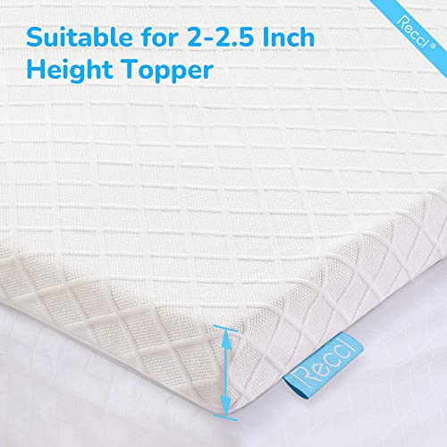  RECCI 2 Inch Mattress Topper Cover Twin Size (Only Cover), Breathable Bamboo Viscose Mattress Topper Protector, Washable Mattress Topper Encasement With Zipper & Adjustable Straps (Twin, White)