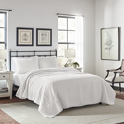  Laura Ashley Home - King Quilt Set, Lightweight Cotton Bedding With Matching Shams, Home Decor For All Seasons (Heirloom White, King)