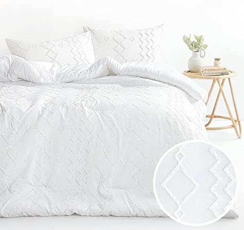  Wake In Cloud - Burnt Orange Comforter Set, Boho Tufted Textured Shabby Chic Farmhouse Bohemian Geometric Design, Soft Microfiber Bedding (3pcs, Queen Size)