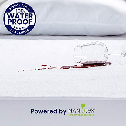  Waterproof Mattress Protector Twin Size, Soft Breathable Cotton Terry Mattress Cover, Washable Noiseless Bed Cover Deep Pocket 8"-21", Twin