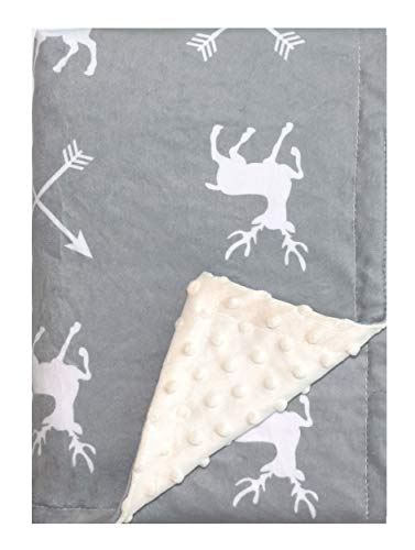  Soft Plush Deer Minky Baby Blanket For Boys Girls Unisex With Print Animal Pattern Double Layer Dotted Backing Bed Throws For Baby Crib Receiving For Newborns 30x40 Inches