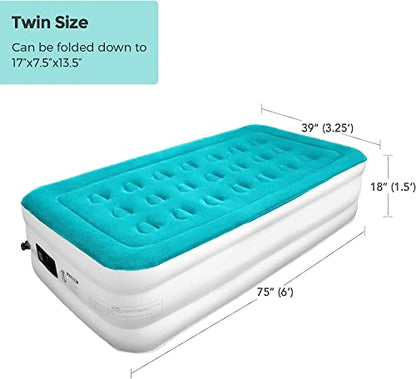  Inflatable Twin Air Mattress With Built In Pump, 18" Fast Inflation Highest End Blow Up Bed Air Mattresses With Carry Bag For Camping, Home&Guests, Travel Cushion, Indoor